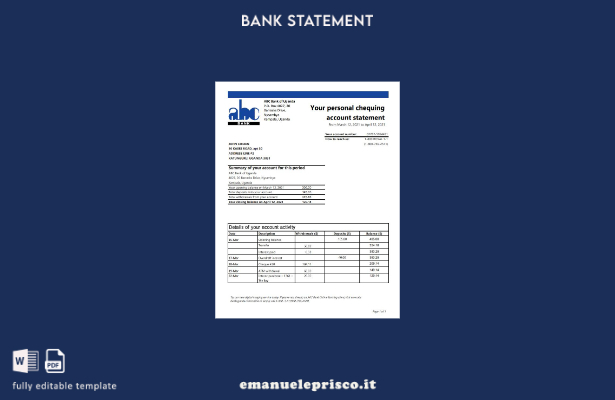 modello excel di estratto conto della Banca dell'Uganda stile verificato Uganda 
